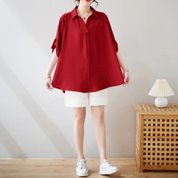2023 Nova Chegada a Coreia do Estilo Chic de Menina Solta Verão Camisas de Chiffon Office Lady Trabalho Blusa de Moda das Mulheres de Viagens Blusa Casual